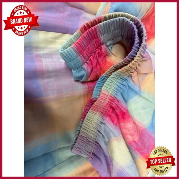 Elastic Waist Flowy Long Skirt Midi A-Line Ruffle Plaid Print - Picture 6 of 7